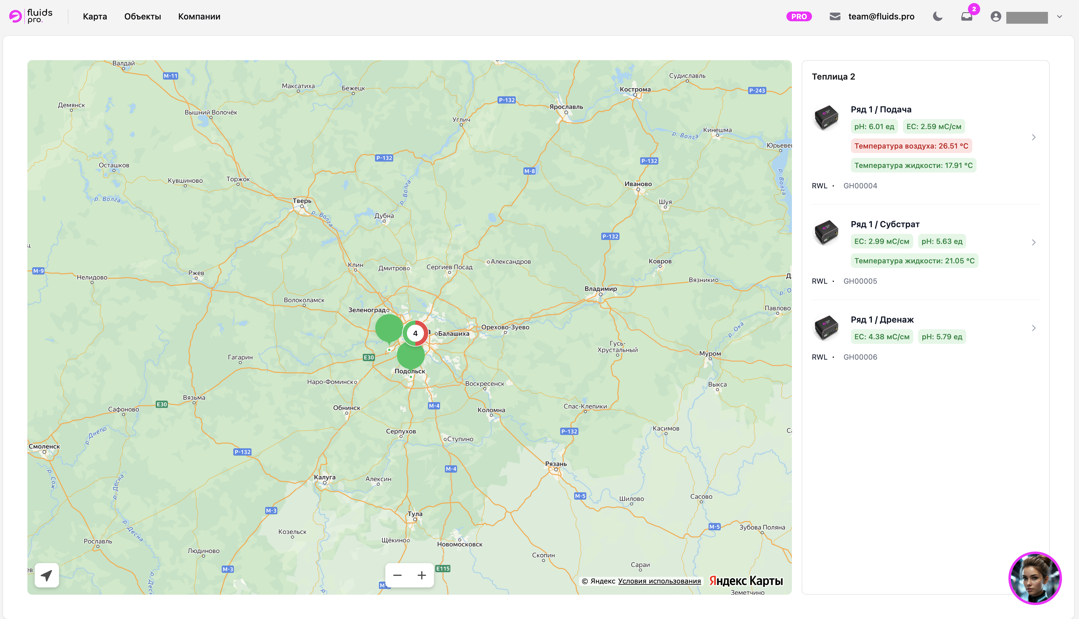Карта с кластерами объектов